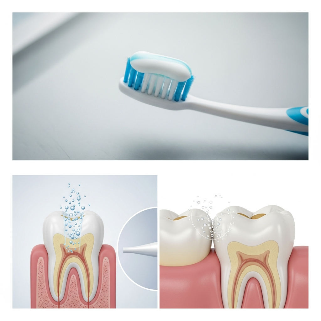 Educational illustration on toothpaste and daily oral hygiene