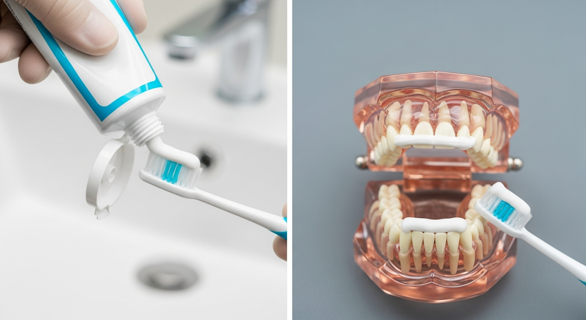 Illustration of correct toothpaste usage