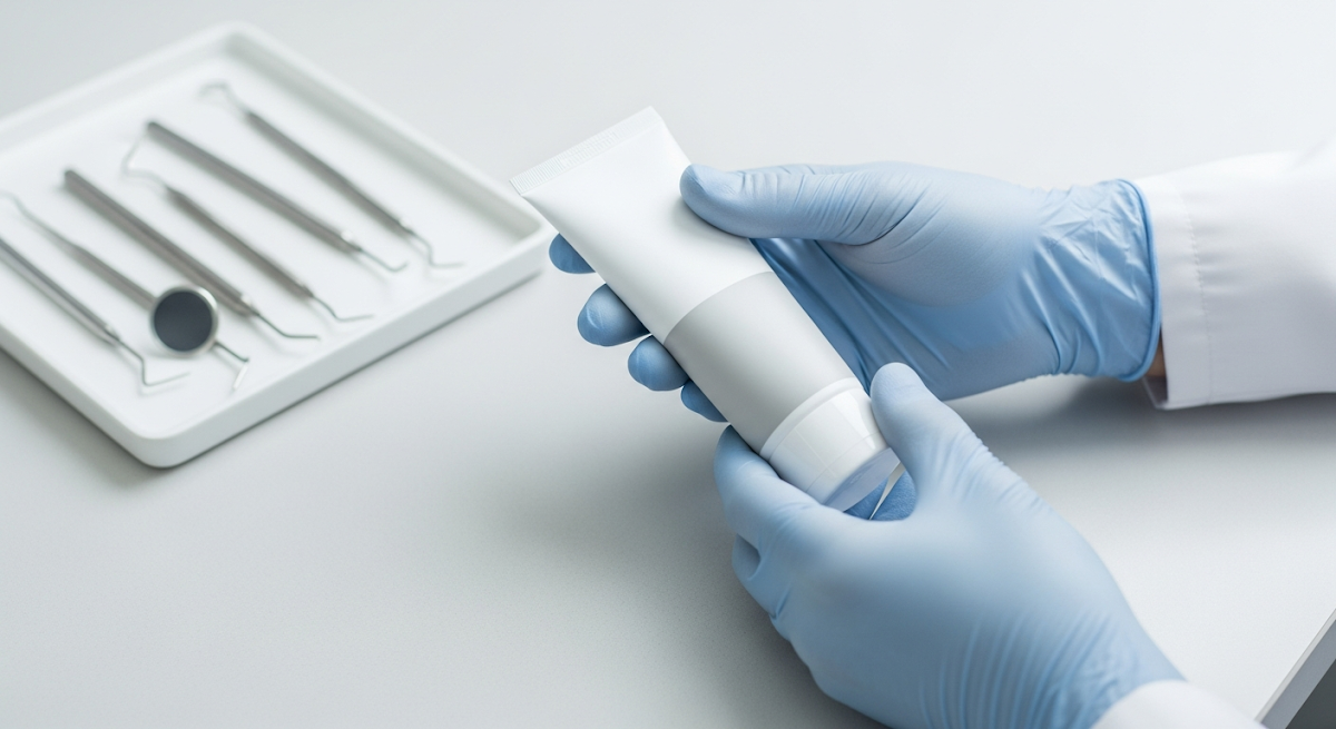 Illustration showing the correct amount of toothpaste on a toothbrush