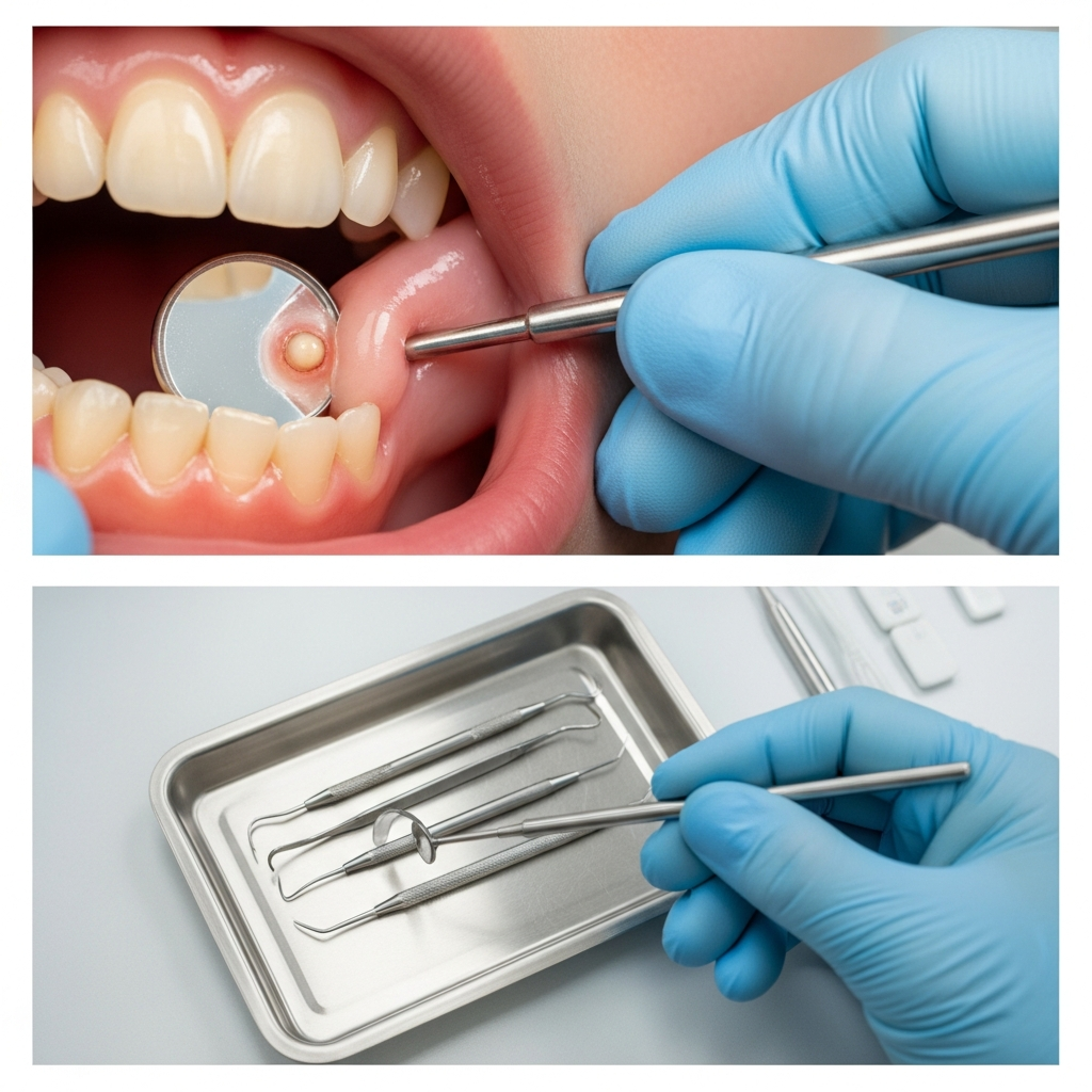 Dentist explaining oral hygiene and mouth ulcer prevention